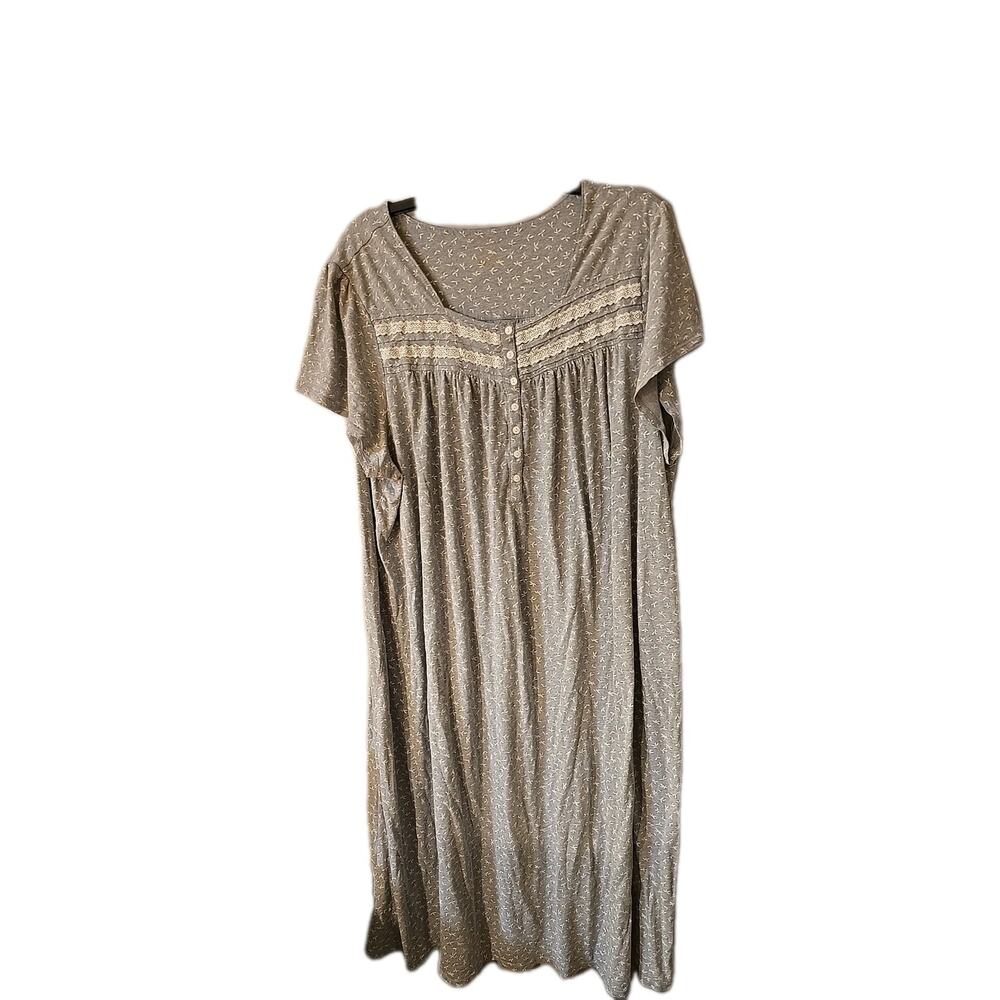 Gray Leaves Print Short Sleeve Nightie Sleepwear Nightgown Womans Plus Size 3X